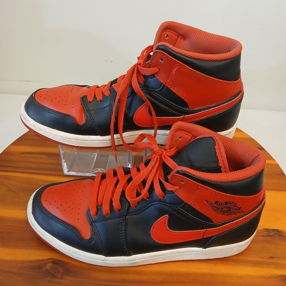 Nike Air Jordan 1 Mid Mens 8 Black Red Alternate Bred Shoes Sneakers DQ8426-060